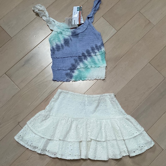 Katie J Vintage Havana girls cotton eyelet ruffle skirt smocked top